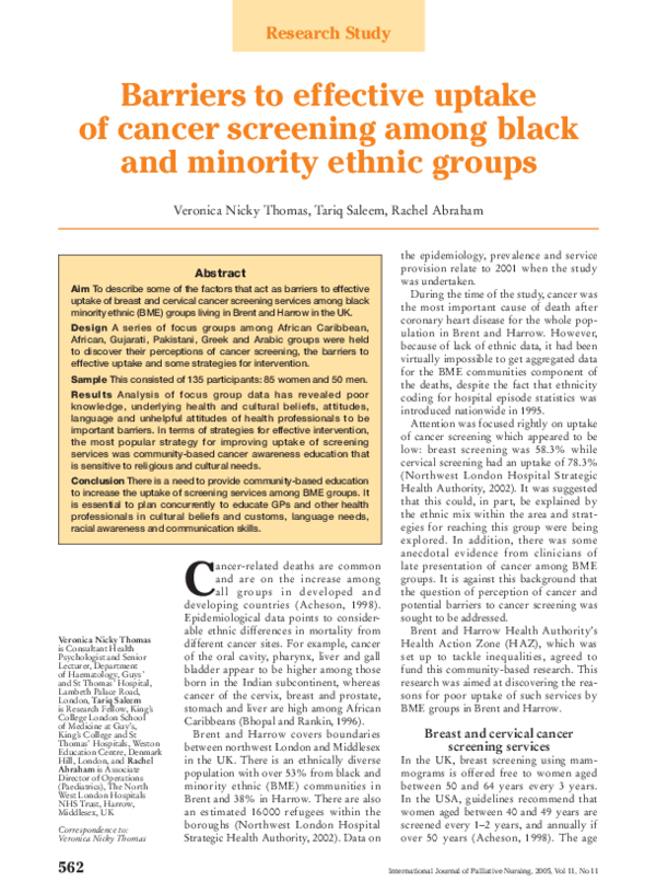 (PDF) Barriers to effective uptake of cancer screening among Black and ...