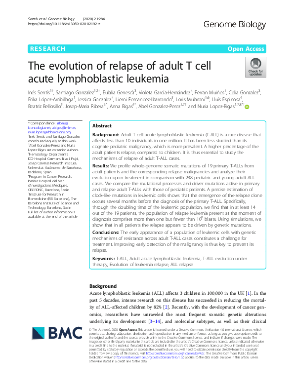 (PDF) The evolution of relapse of adult T cell acute lymphoblastic leukemia
