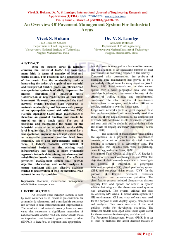  PDF An Overview Of Pavement Management System For Industrial Areas VIVEK HOKAM Academia edu