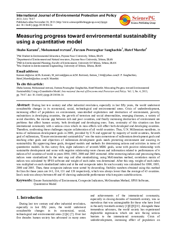 (PDF) Measuring Progress toward Environmental Sustainability Using a ...