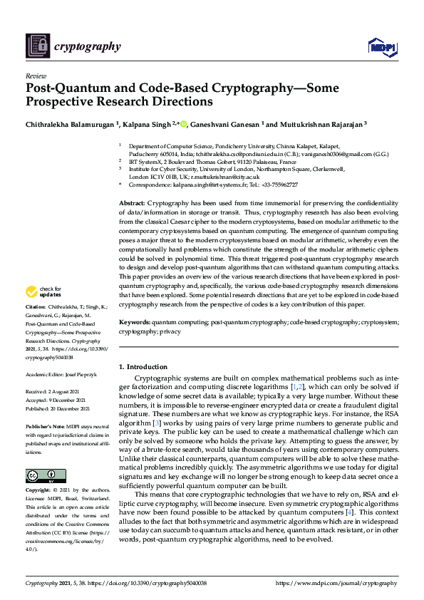 (PDF) Post-Quantum and Code-Based Cryptography—Some Prospective ...