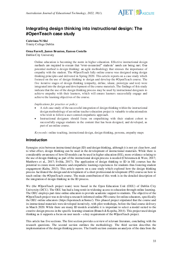 (PDF) Integrating design thinking into instructional design: The # ...