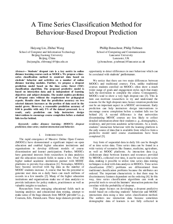 (PDF) A Time Series Classification Method for Behaviour-Based Dropout ...