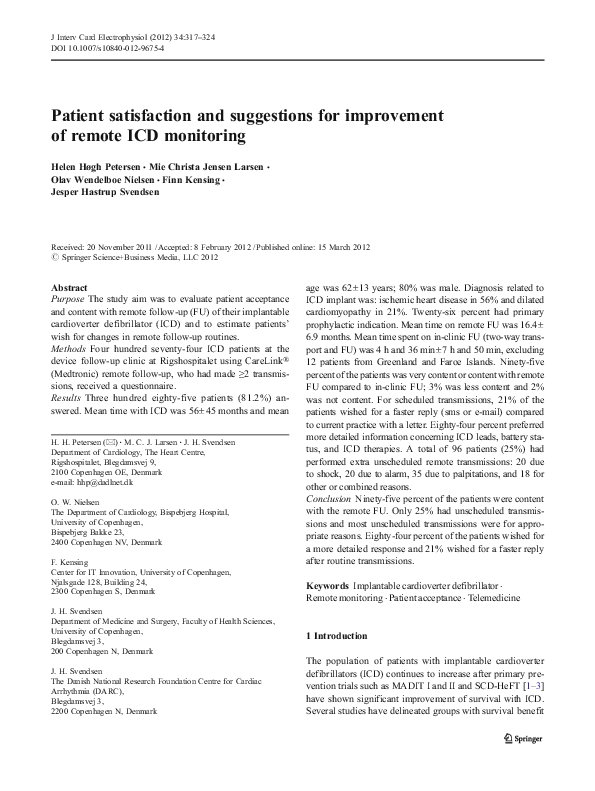 (PDF) Patient satisfaction and suggestions for improvement of remote