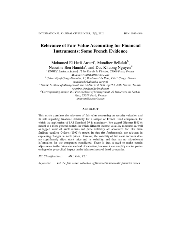 (PDF) Relevance of Fair Value Accounting for Financial Instruments ...