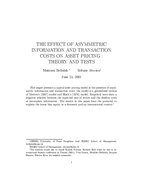 (PDF) The Effect of Asymmetric Information and Transaction Costs on ...