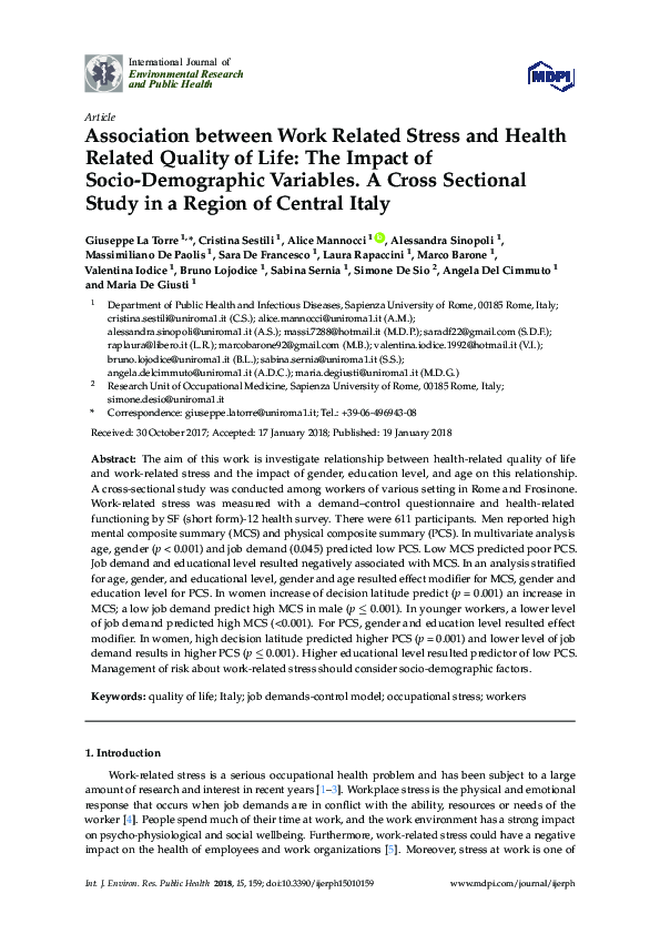 (PDF) Association between Work Related Stress and Health Related ...