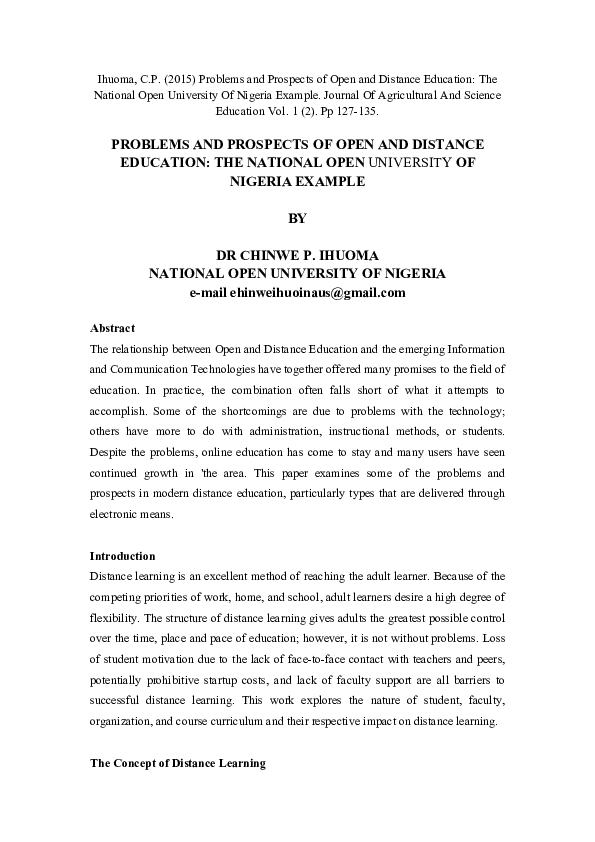 (PDF) PROBLEMS AND PROSPECTS OF OPEN AND DISTANCE EDUCATION: THE ...