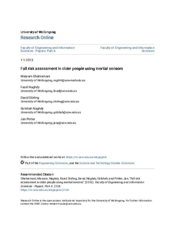 (PDF) Fall risk assessment in older people using inertial sensors