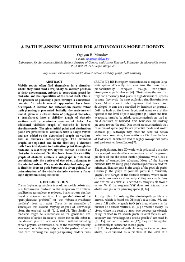 (PDF) A Path Planning Method for Autonomous Mobile Robots