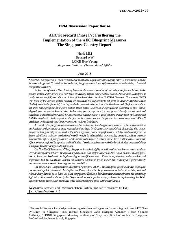(PDF) AEC Scorecard Phase IV: Furthering the Implementation of the AEC ...