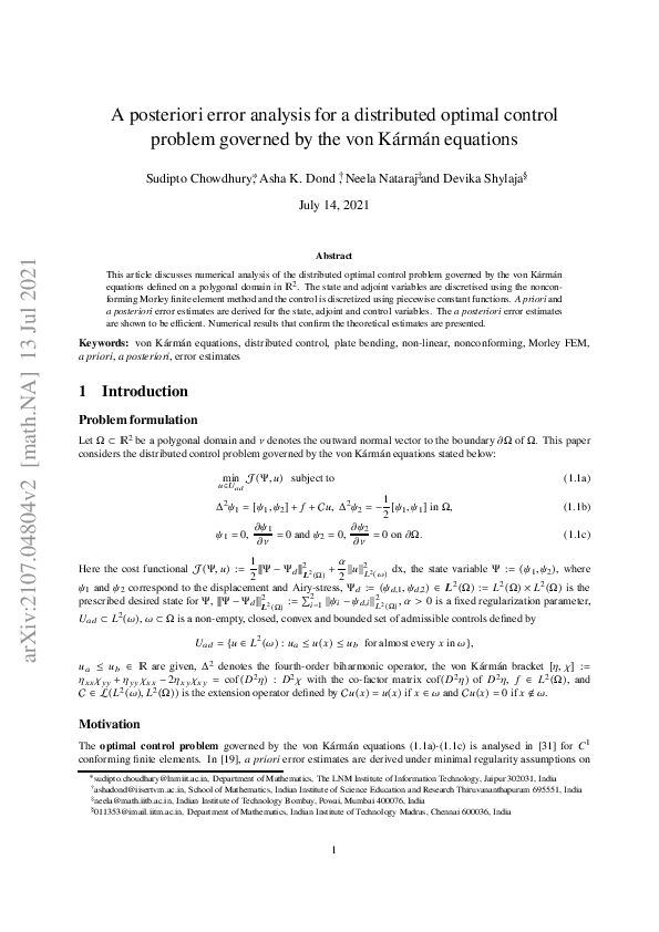 (PDF) A posteriori error analysis for a distributed optimal control ...