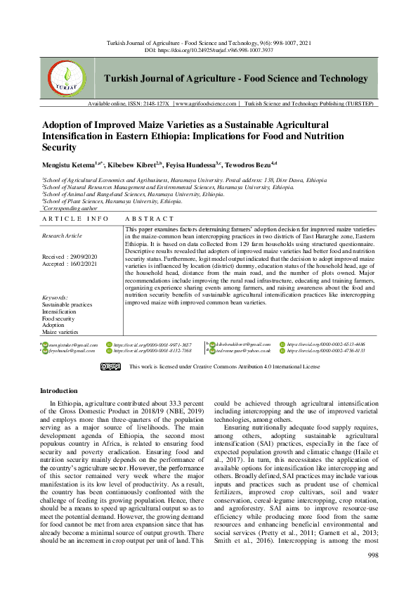 (PDF) Adoption of Improved Maize Varieties as a Sustainable ...