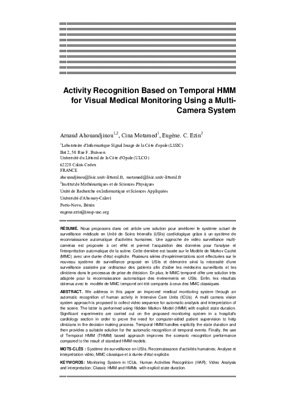 (PDF) Activity Recognition Based on Temporal HMM for Visual Medical ...
