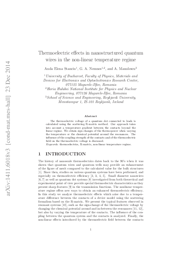 (PDF) Thermoelectric effects in nanostructured quantum wires in the non ...