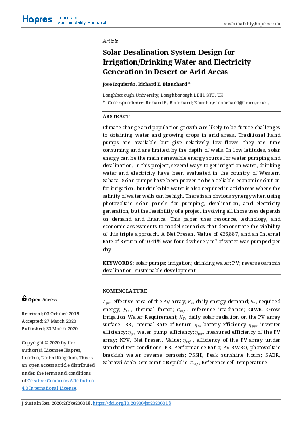 (PDF) Solar Desalination System Design for Irrigation/Drinking Water ...