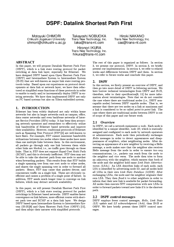 (PDF) DSPF: Datalink Shortest Path First