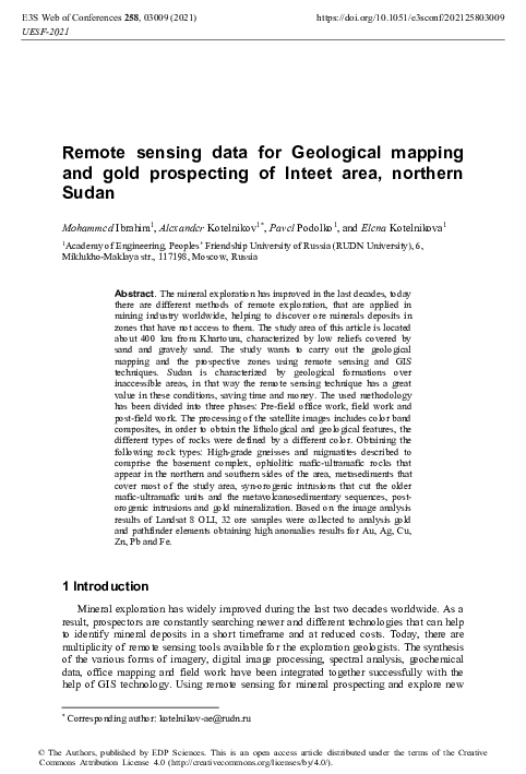 (PDF) Remote sensing data for Geological mapping and gold prospecting ...