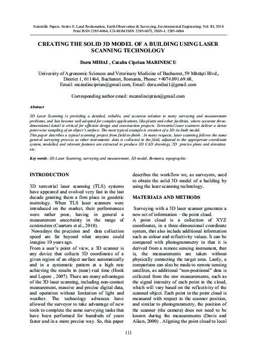 (PDF) Creating the Solid 3D Model of a Building Using Laser Scanning ...