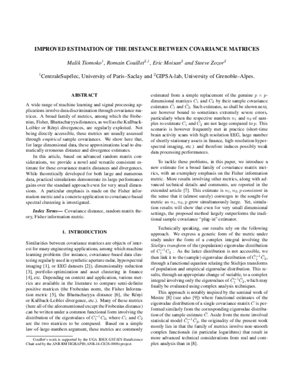 (PDF) Improved Estimation of the Distance between Covariance Matrices