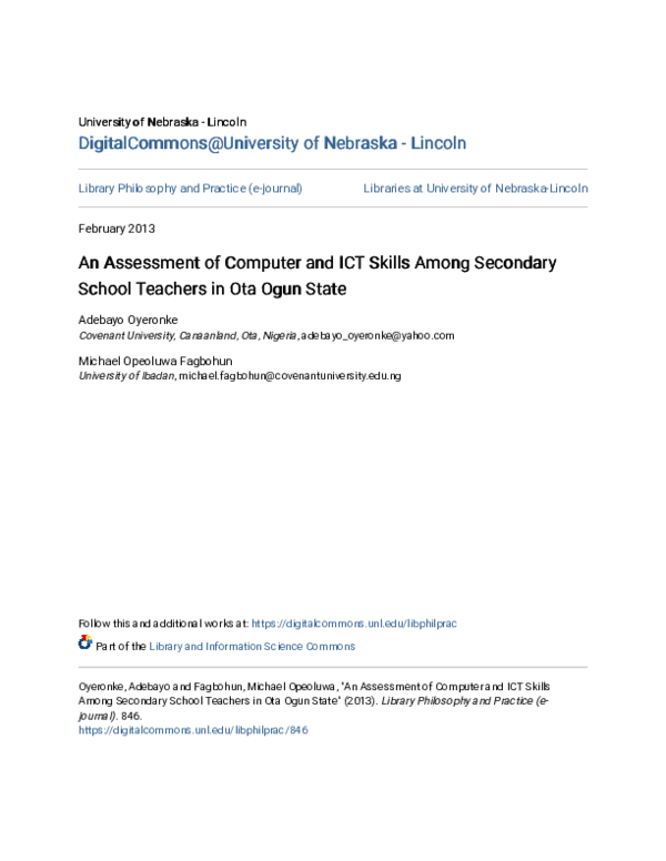 (PDF) An Assessment of Computer and ICT Skills Among Secondary School ...