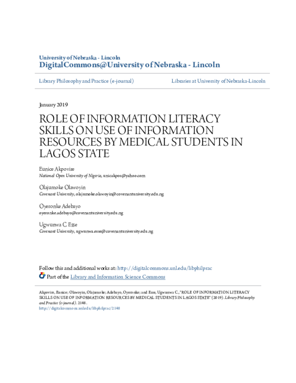 (PDF) Role of Information Literacy Skills on Use of Information ...