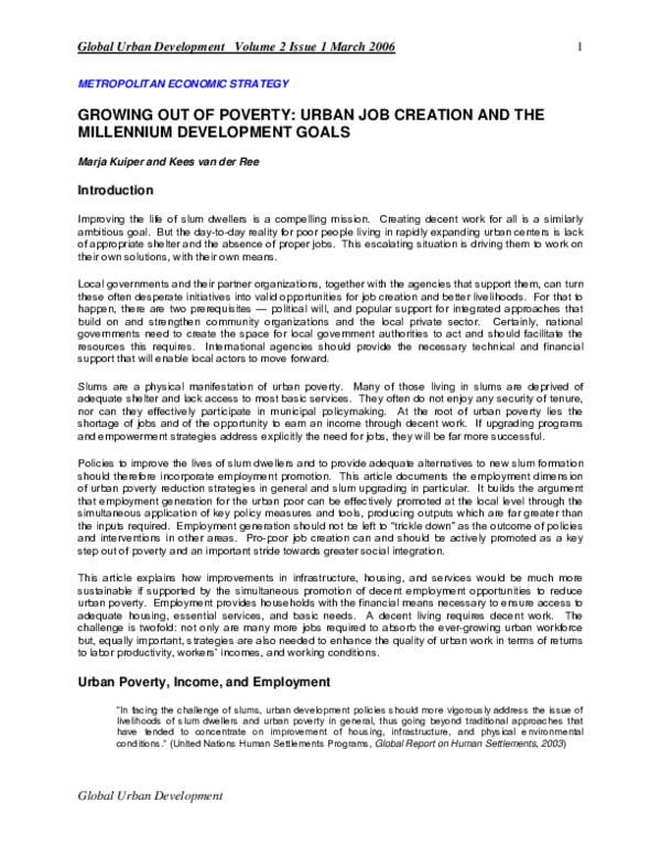 (PDF) Growing Out of Poverty : Urban Job Creation and the Millennium ...