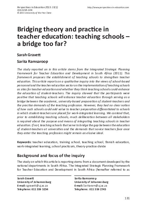 (PDF) Bridging Theory and Practice in Teacher Education: Teaching ...