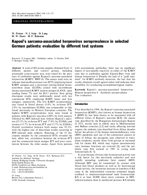 (PDF) Kaposi's herpesvirus seroprevalence in