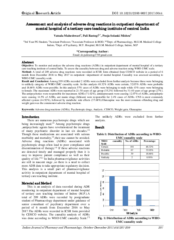 (PDF) Assessment and analysis of adverse drug reactions in outpatient ...