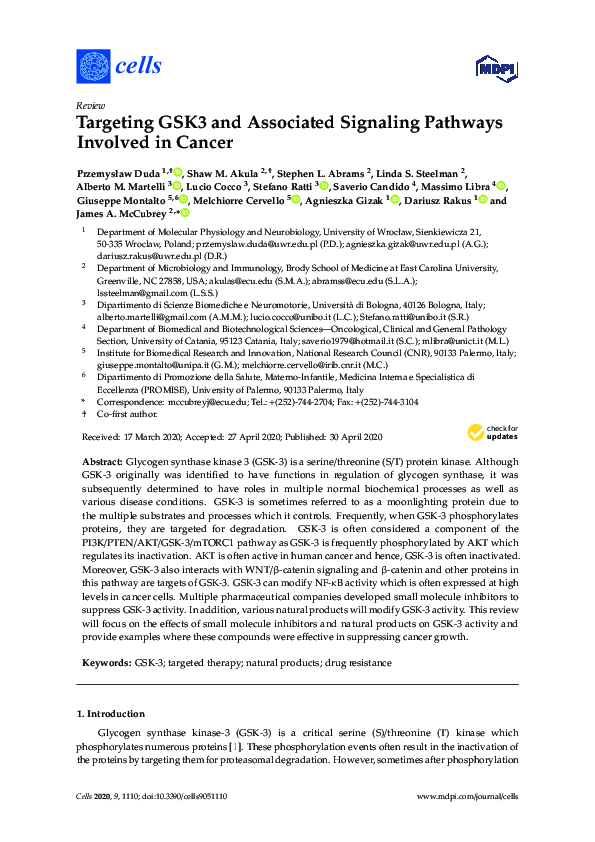 (PDF) Targeting GSK3 and Associated Signaling Pathways Involved in Cancer