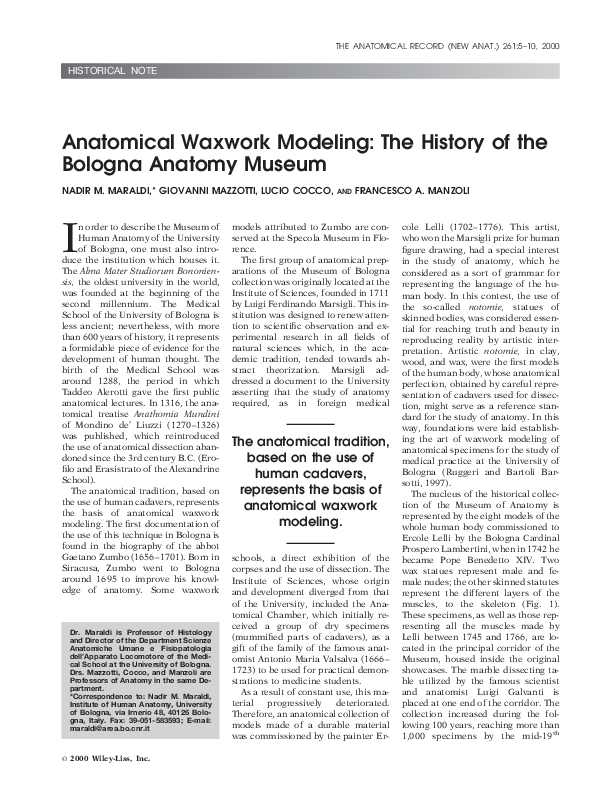 (PDF) Anatomical waxwork modeling: The history of the Bologna Anatomy ...
