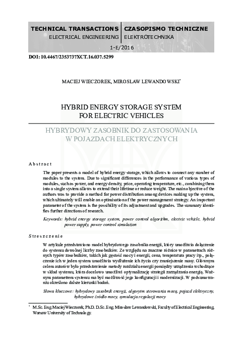 (PDF) Hybrid energy storage system for electric vehicles