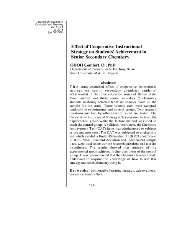 (PDF) Effect of Cooperative Instructional Strategy on Students ...