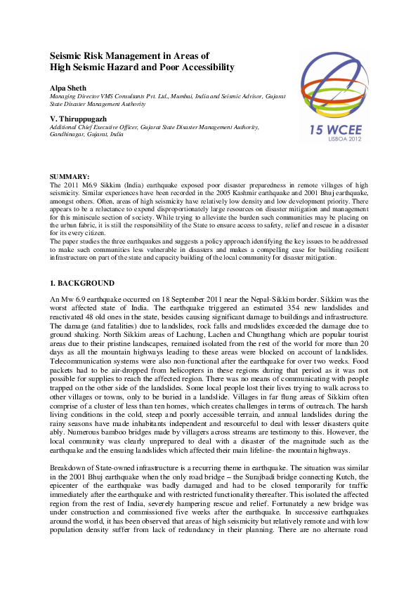 (PDF) Seismic Risk Management in Areas of Paper Title Line 1 High ...