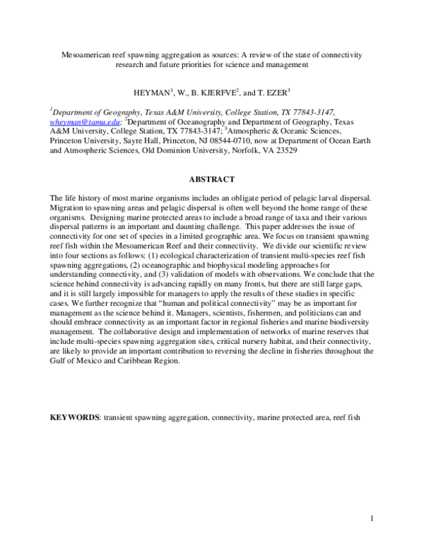 (PDF) Mesoamerican reef spawning aggregation as sources: A review of ...