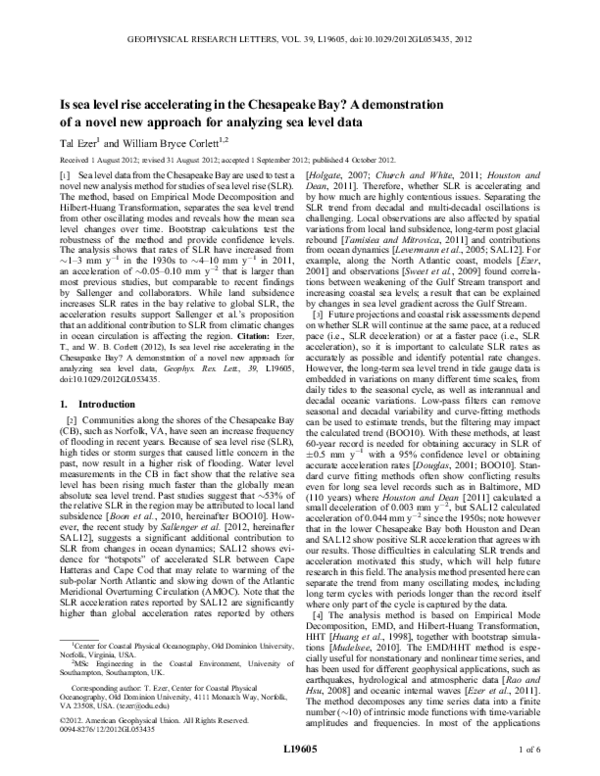 (PDF) Is sea level rise accelerating in the Chesapeake Bay? A ...