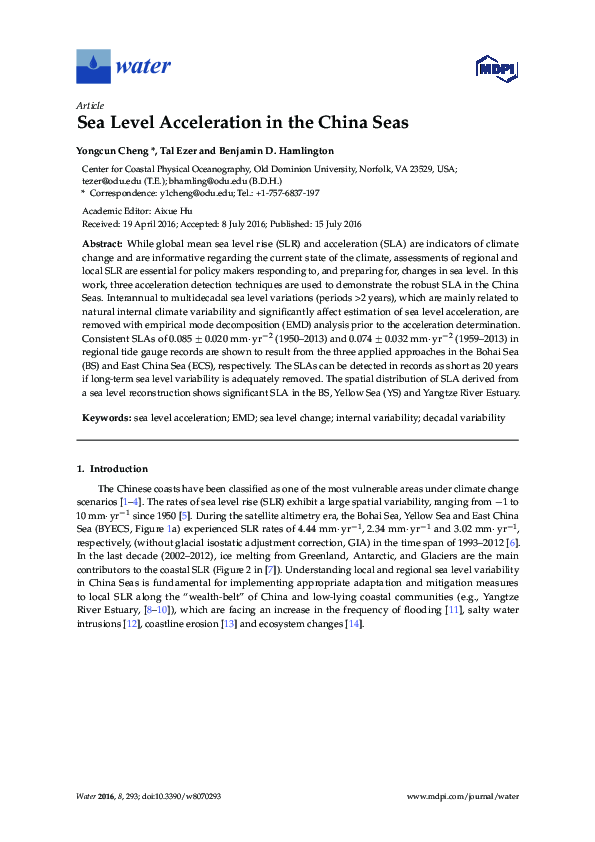 (PDF) Sea Level Acceleration in the China Seas