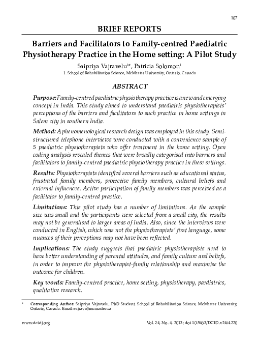 (PDF) Barriers and Facilitators to Family-centred Paediatric ...