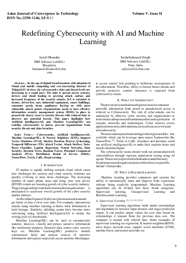 (PDF) Redefining Cybersecurity with AI and Machine Learning