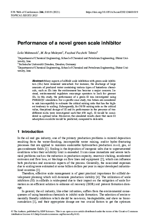 (PDF) Performance of a novel green scale inhibitor