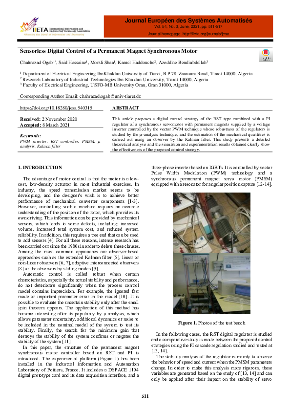(PDF) Sensorless Digital Control of a Permanent Magnet Synchronous Motor
