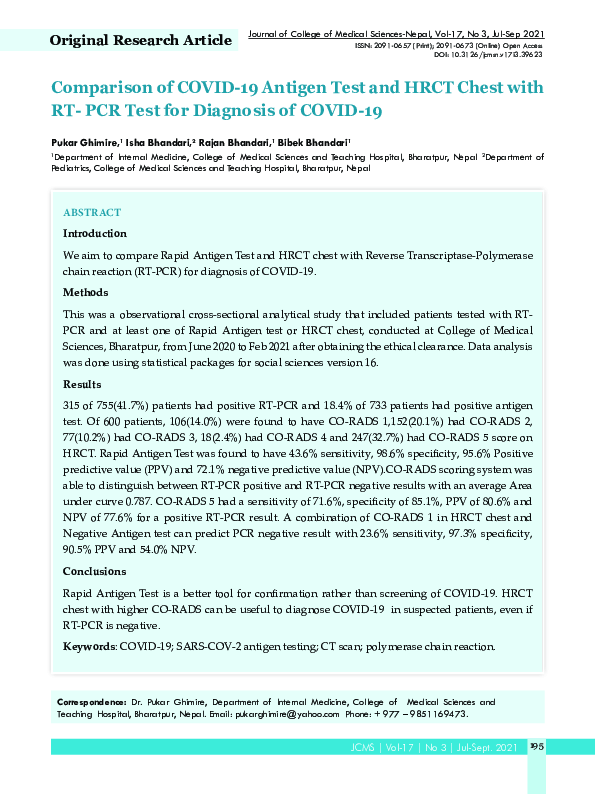 (PDF) Comparison of COVID-19 Antigen Test and HRCT Chest with RT- PCR ...