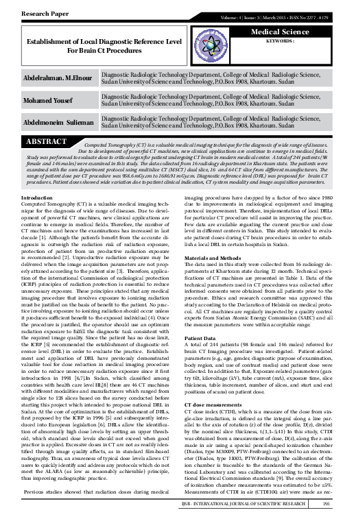 (PDF) Establishment of Local Diagnostic Reference Level For Brain Ct ...