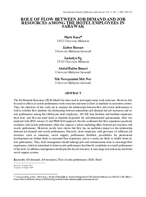 (PDF) Role of Flow between Job Demand and Job Resources among the Hotel ...