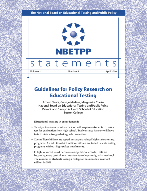 (PDF) The National Board on Educational Testing and Public Policy