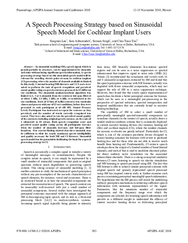(PDF) A Speech Processing Strategy based on Sinusoidal Speech Model for ...