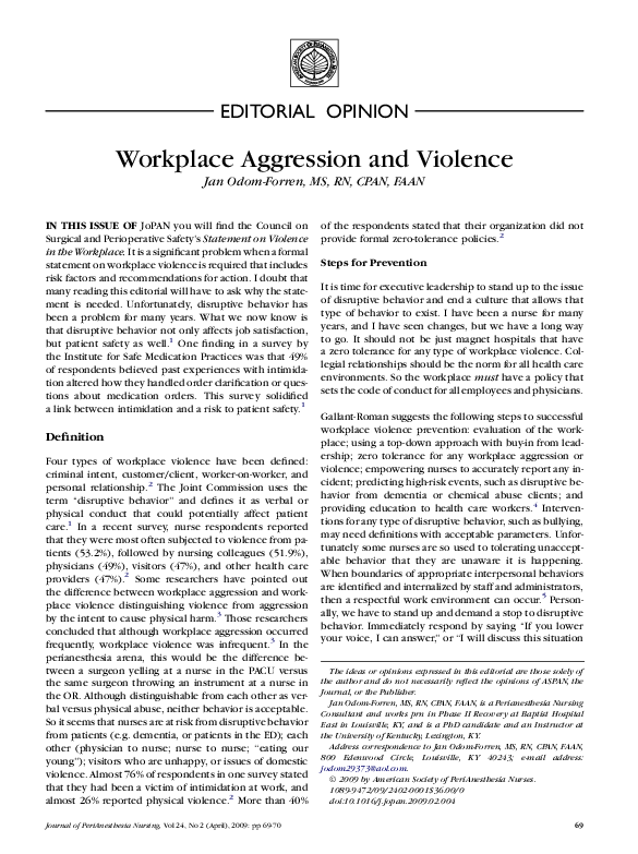  PDF Workplace Aggression And Violence Jan Odom Forren Academia edu