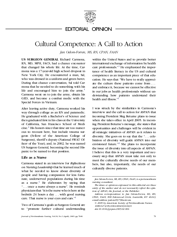 (PDF) Cultural competence: A call to action