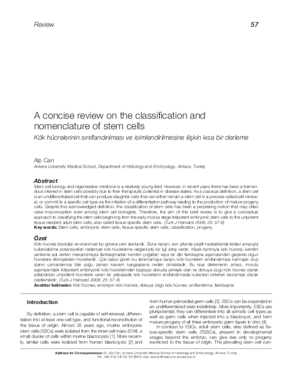 (PDF) A Concise Review on the Classification and Nomenclature of Stem Cells